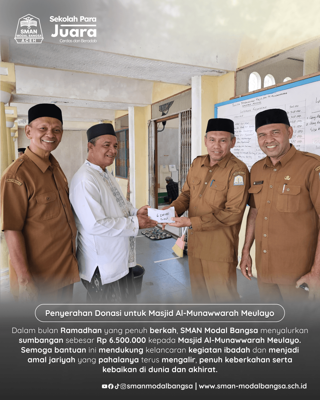 Penyerahan Donasi untuk Masjid Al-Munawwarah Meulayo